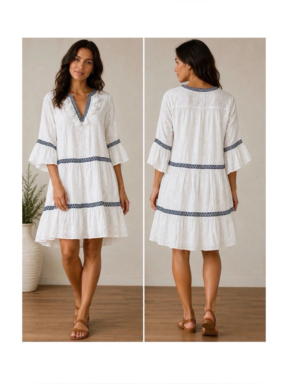 NWT $148 Tommy Bahama Women White Cotton Embroidered Tiered Mini Dress sz S/P